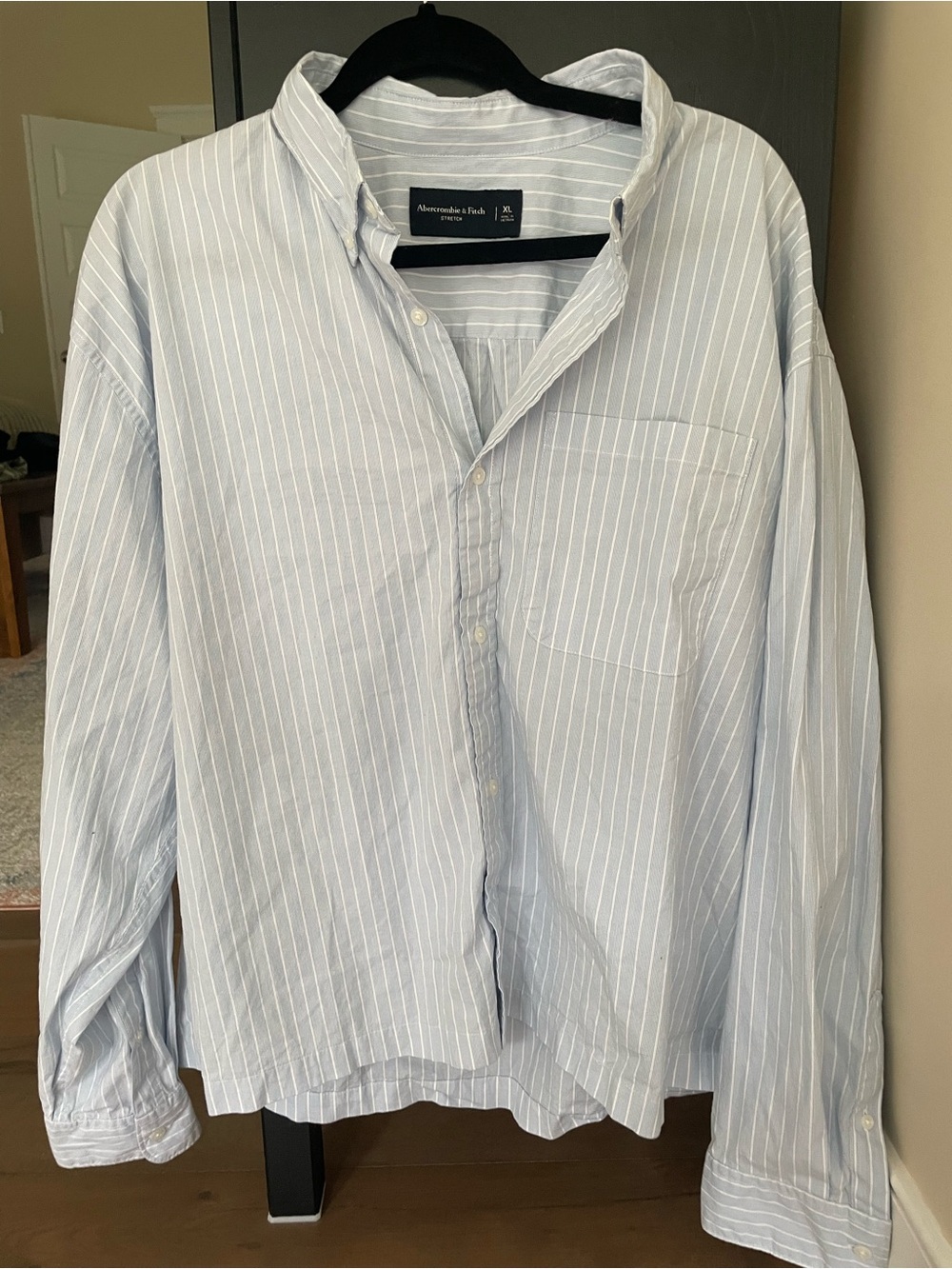 Abercrombie & Fitch Oversized Cropped Oxford blue/white button down, XL